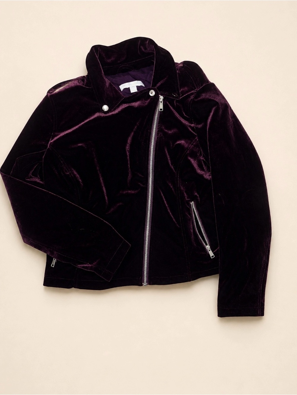New York & Company Burgandy Velvet Moto Jacket, mid weight